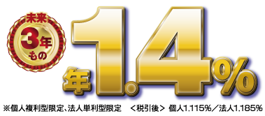 3年もの法人単利型限定個人複利型限定年0.60%税引後:<個人>0.478%<法人>0.508%