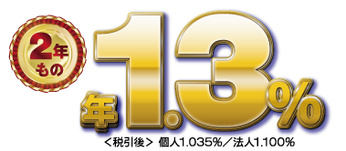 2年もの法人・個人年0.50%税引後:<個人>0.398%<法人>0.423%